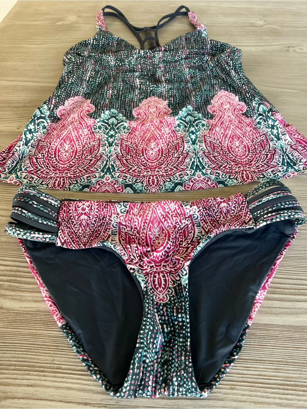 Lucky Brand Pink & Black Printed Tankini Set